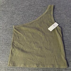 American Eagle Outfitters: green colored one shoulder tank top: size large